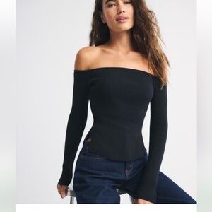 Black Off-Shoulder Ribbed Top
